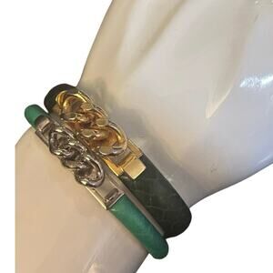 Vintage Vita Florence 24k Gold Bangle & Modern Manelli Silver Leather Bracelet
